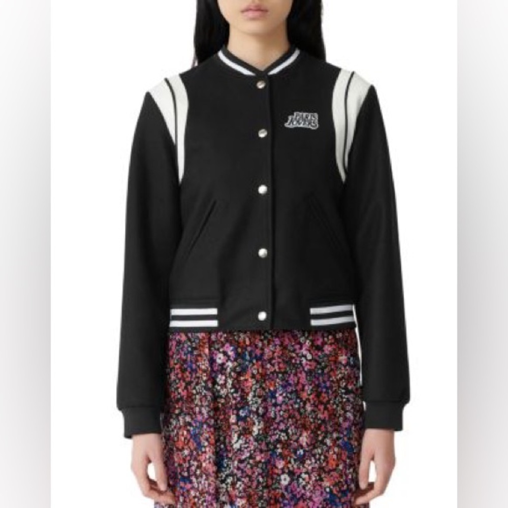 Maje Paris Lovers Black Varsity Jacket with White Accents 40